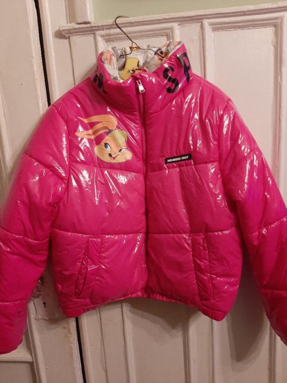 Hot pink neon Space Jam puffer jacket -Like New (Members Only) XL